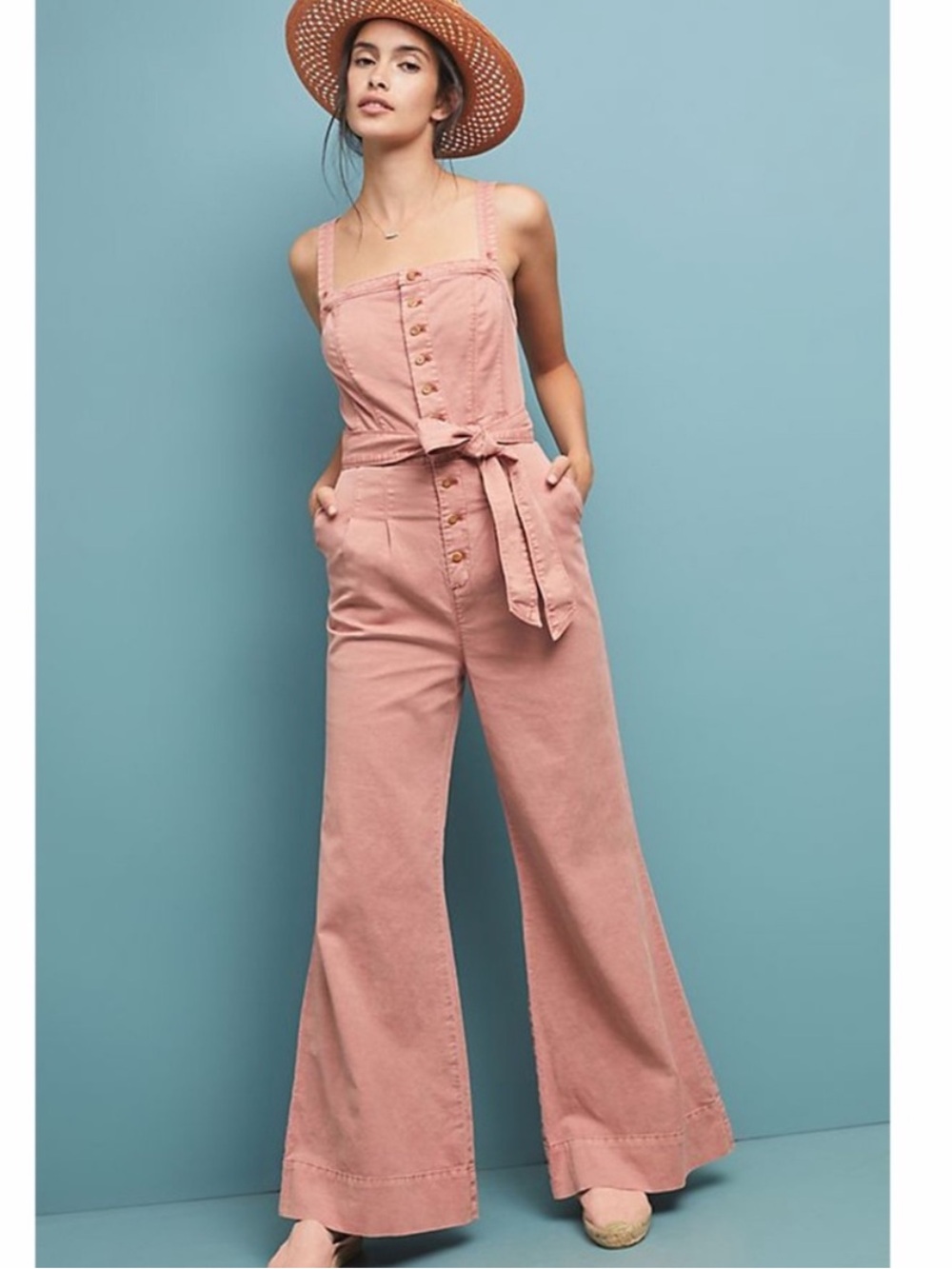 Anthropologie Pilcro Desmond Jumpsuit Linen Blend Waist Tie Women‎ Sz 0 Pink
